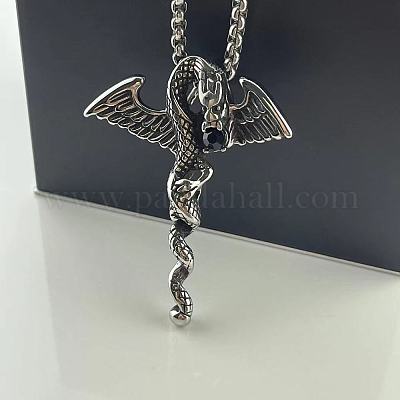 Винтажное ожерелье в стиле панк-хип-хоп для мужчин с подвеской в виде крылатого дракона из нержавеющей стали 304 с блестками и стразами IL6060-1
