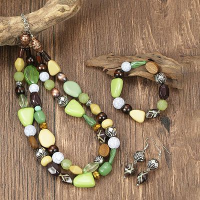 Двухслойные ожерелья из бисера и бусин из смолы и дерева FS-WG2B4F2-01-1