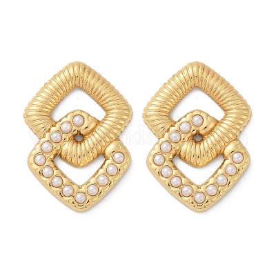 Серьги-гвоздики из нержавеющей стали 304 из АБС-пластика с жемчугом для женщин EJEW-U046-10G-1