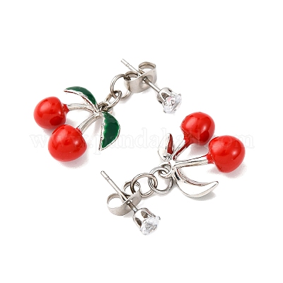 Серьги-гвоздики с эмалью из вишневого сплава EJEW-JE06633-1