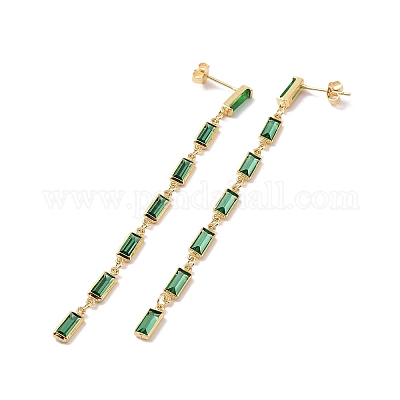 Прямоугольные серьги-гвоздики с кубическим цирконием EJEW-P206-03G-1