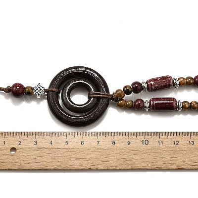 Этнический стиль сплав и фарфор керамические бусины и деревянные кольца подвеска кисточка и ожерелья NJEW-D308-02-1