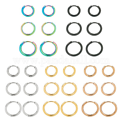 30 шт. 15 стильных серьги-кольца из хирургической нержавеющей стали 316L для девушек и женщин EJEW-TA0001-11-1