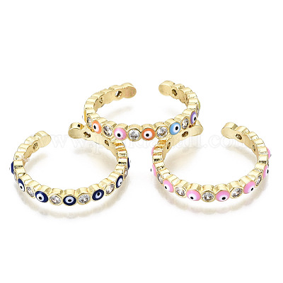 Латунные кольца из манжеты с прозрачным цирконием RJEW-T016-07G-NF-1