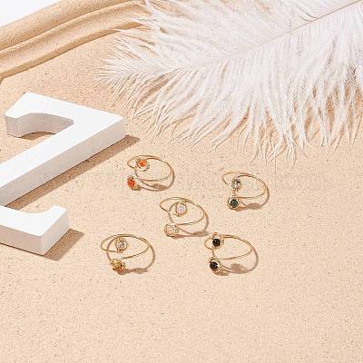 Круглое плетеное открытое кольцо-манжета с натуральным драгоценным камнем RJEW-JR00503-1