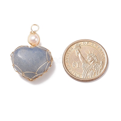 Подвески из натурального голубого авантюрина и пресноводного жемчуга PALLOY-JF01661-07-1