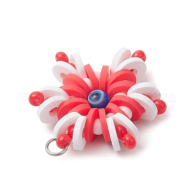 Круглые подвески из полимерной глины и снежинок ручной работы PALLOY-MZ00639-03-1