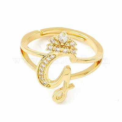 Прозрачная буквица из кубического циркония с регулируемым кольцом в виде короны RJEW-M139-17G-1