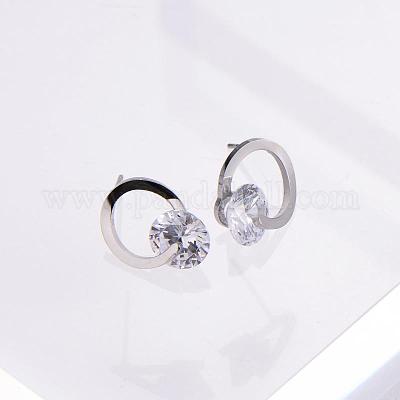 Серьги-гвоздики из нержавеющей стали с прозрачным кубическим цирконием ZH7800-1