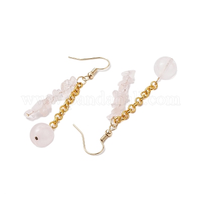 Серьги с подвесками круглой формы и кристаллами из натурального розового кварца EJEW-JE05867-1