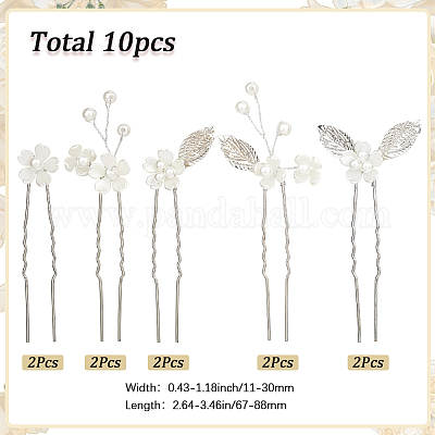 Сплав с пластиковыми бусинами палочки для волос для женщин девочек OHAR-WH20010-08P-1