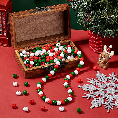 600 шт. 3-х цветные рождественские бусины из натурального дерева WOOD-GA0001-57-1