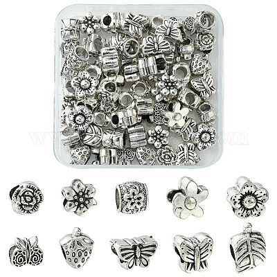 60шт 10 стиля европейские бусины из сплава в тибетском стиле TIBEB-FS0001-06-1