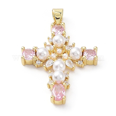 Кубический цирконий из латуни с подвесками из искусственного жемчуга из абс-пластика KK-G467-01G-1