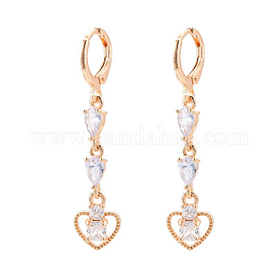 Висячие серьги с застежкой-молнией в форме сердца из латуни с микропаве из кубических цирконий EJEW-N058-11G-1