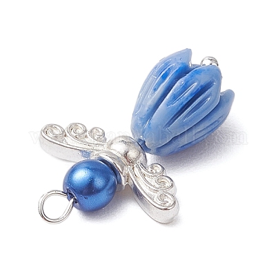 Бусины в виде цветка розы из непрозрачной смолы с круглыми бусинами из стеклянного жемчуга PALLOY-JF03594-02-1