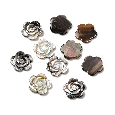 Роза стеклянные черные губы кабошоны SSHEL-E553-09-1