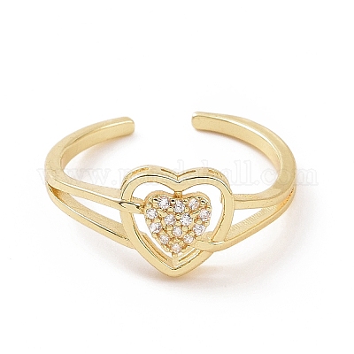 Открытое кольцо-манжета в форме сердца из прозрачного кубического циркония RJEW-G283-10G-1