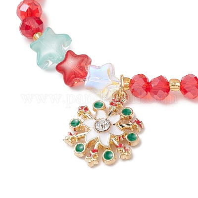 Браслеты с подвесками в виде снежинок из сплава и эмали на рождественскую тематику BJEW-MZ00190-01-1