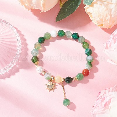 Браслеты из круглых бусин из натурального полосатого агата BJEW-JB11924-01-1