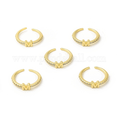 Кольцо-манжета с открытой буквой из прозрачного кубического циркония RJEW-H120-09G-M-1