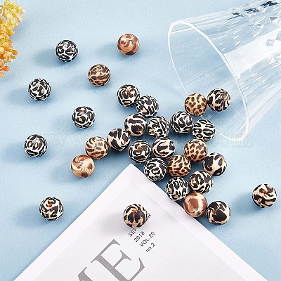 Wholesale 60 Pcs 15mm Silicone Beads Loose Silicone Beads Kit Leopard Print  Silicone Beads for Keychain Making Bracelet Necklace 