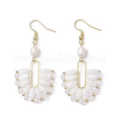 Латунные серьги с натуральным культивированным пресноводным жемчугом EJEW-TA00618-1