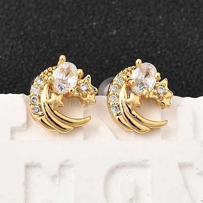 Серьги-гвоздики в форме луны с микропаве из прозрачных кубических цирконий из латуни EJEW-C158-10G-1
