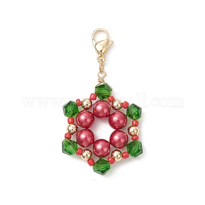 Подвеска в виде стеклянной снежинки на рождественскую тематику HJEW-TA00362-1