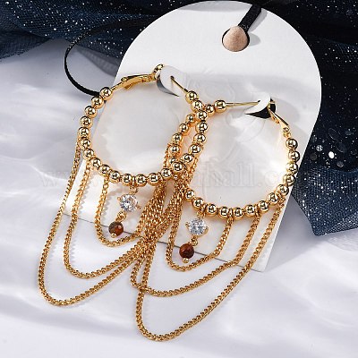 Латунные серьги-кольца из прозрачного кубического циркония EJEW-R014-15G-1