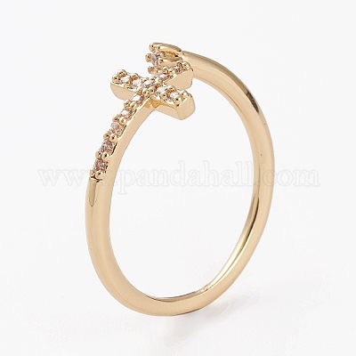 Латунные кольца из манжеты с прозрачным цирконием RJEW-C101-07G-1