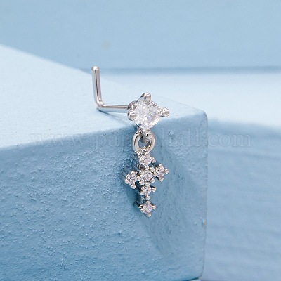 Латунные микропаве прозрачные кубические цирконии крестообразные кольца для носа в форме буквы L FS-WGDF4DE-01-1