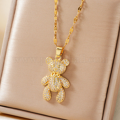 Элегантные латунные прозрачные кубические цирконии мультяшные медвежьи подвески ожерелья XF2925-1