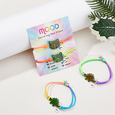 4шт. 4 браслета из сплава с кошачьими и динозавровыми звеньями и резиной BJEW-FI0001-55-1