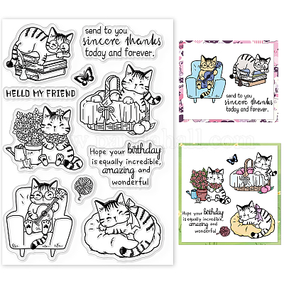 Cats Clear Stamps Greeting Words Book Basket Sofa Silicone Clear