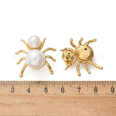 Серьги-гвоздики в форме паука из нержавеющей стали 304 и пластика ABS с имитацией жемчуга EJEW-S253-20G-1