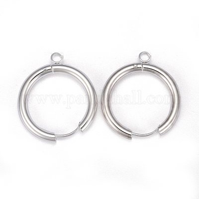 201 фурнитура для сережек-колец Huggie Hoop из нержавеющей стали STAS-P283-01K-S-1