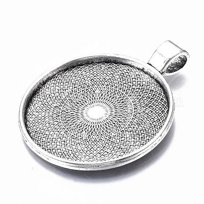 Тибетский стиль плоские круглые литые сеттинги подвеска кабошон X-TIBEP-Q049-08AS-RS-1