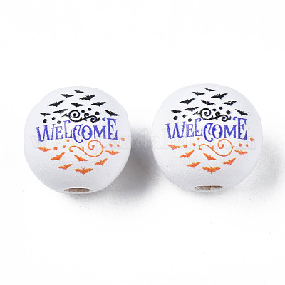 Бусины из натурального дерева с принтом на Хэллоуин WOOD-S057-091-1