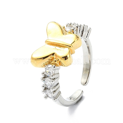 Стойка покрытие латунь микро паве кубический цирконий открытые манжеты кольца RJEW-C076-07C-G-1