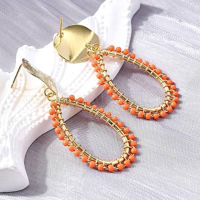 Серьги-гвоздики из латуни в виде каплевидной формы с подвесками EJEW-S261-04G-1