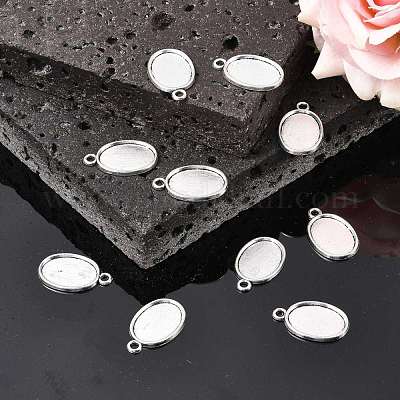 Тибетский стиль старинное серебро литые сеттинги кабошон плоский овал подвесные X-TIBEP-M022-36AS-1