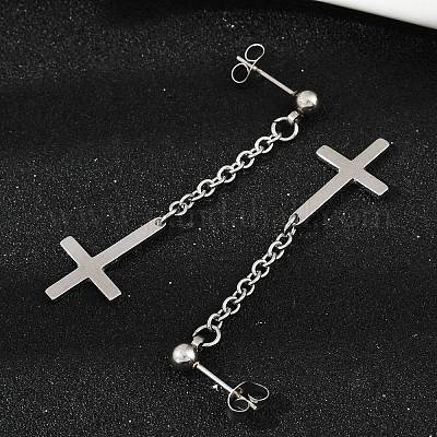 Перевернутый крест 201 серьги-гвоздики из нержавеющей стали EJEW-P314-01B-P-1