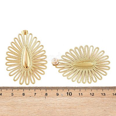 Регулируемые серьги-гвоздики в форме капли с цветком из нержавеющей стали 304 EJEW-B155-01G-1