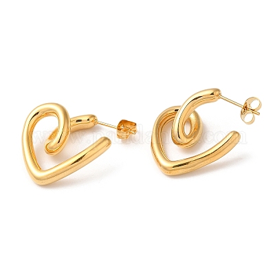 Серьги-гвоздики в форме сердца из нержавеющей стали 304 с ионным покрытием (IP) EJEW-K244-43G-1