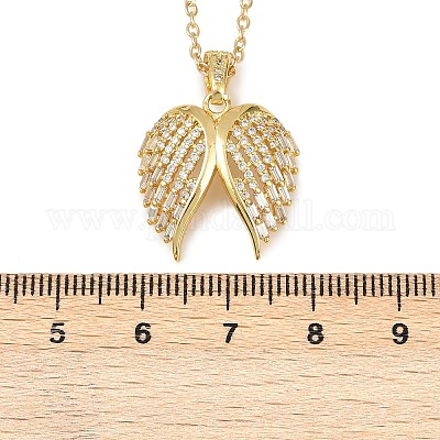 Латунные микропаве прозрачные кубические цирконии ожерелья с подвесками в виде крыльев ангела NJEW-Z088-02G-1