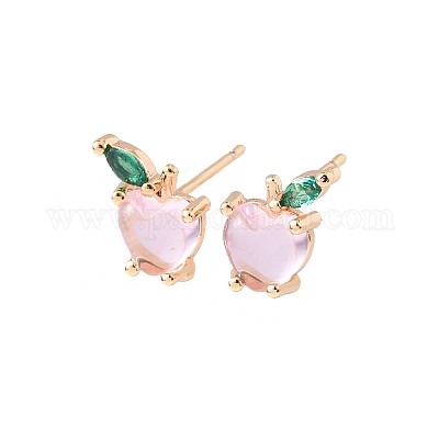 Серьги-гвоздики в форме яблока с микропаве из кубических цирконий из латуни EJEW-L278-04G-1