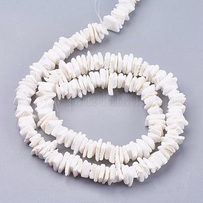 Natural Sea Shell Beads Strands, Dyed, Square Heishi Beads, White,  1~3.5x4.5~10x4.5~10mm, Hole: 0.5mm, 16.1 inch~16.9 inch