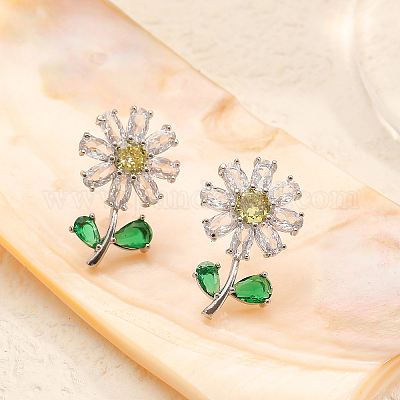 Цветок латунь кубического циркония серьги стержня UQ2632-1