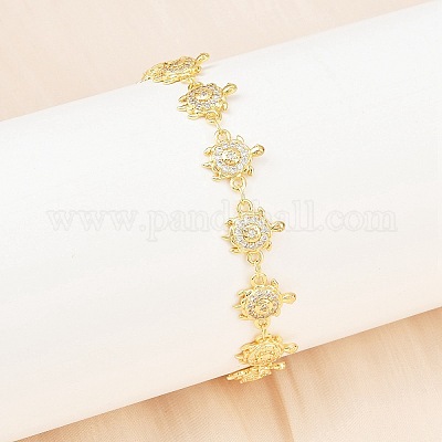 Латунные браслеты-цепочки с микропаве из прозрачных кубических цирконий для женщин BJEW-A090-11B-G-1